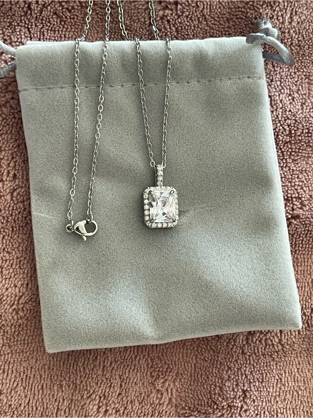 Sterling Silver White Halo Moissanite Pendant Necklace Jewelry - Picture 3 of 9